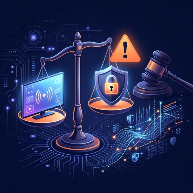 Balance de la justice et ecran TV symbolisant les risques de l'IPTV illegal