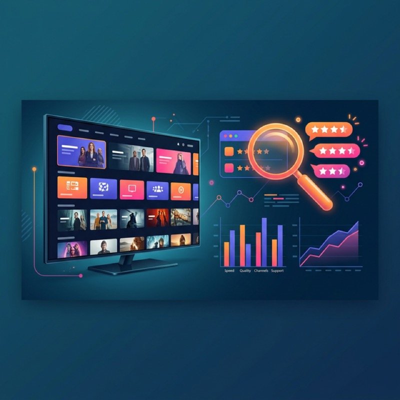 Avis Pure IPTV avec ecran TV et graphiques de comparaison